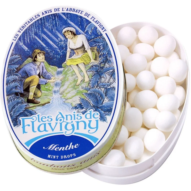 Boîte de 50g de bonbons Anis de Flavigny parfum menthe forte