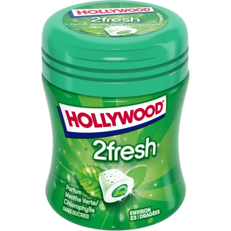 Chewing gums Hollywood 2fresh menthe verte sans sucre - boite 50g